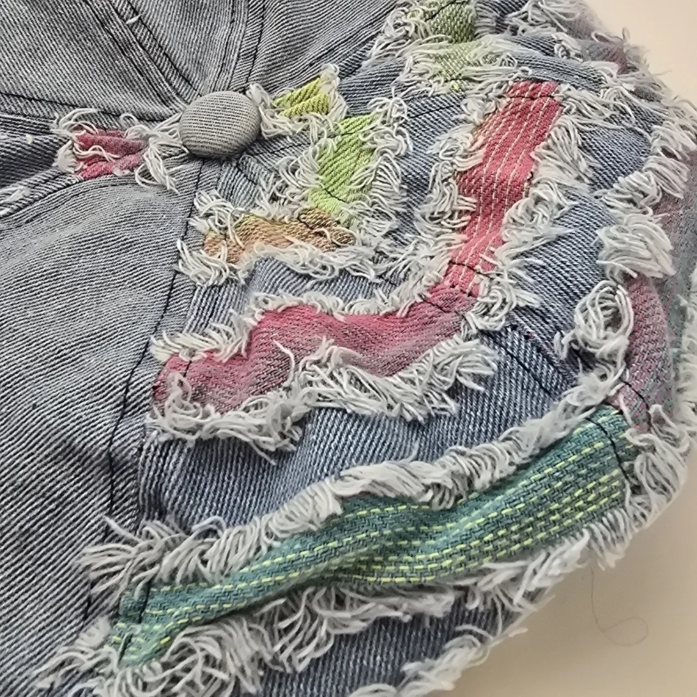 NWT Light Denim Patchwork Multi Fringe Beret Boho Stylish Hat